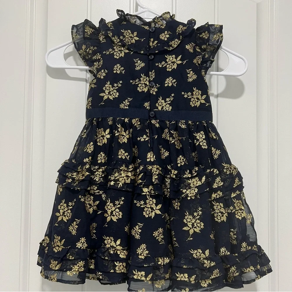 Janie and Jack Toddler Girl Sparkle Holiday Dress Dark Marine Floral Size 3 - Picture 5 of 6